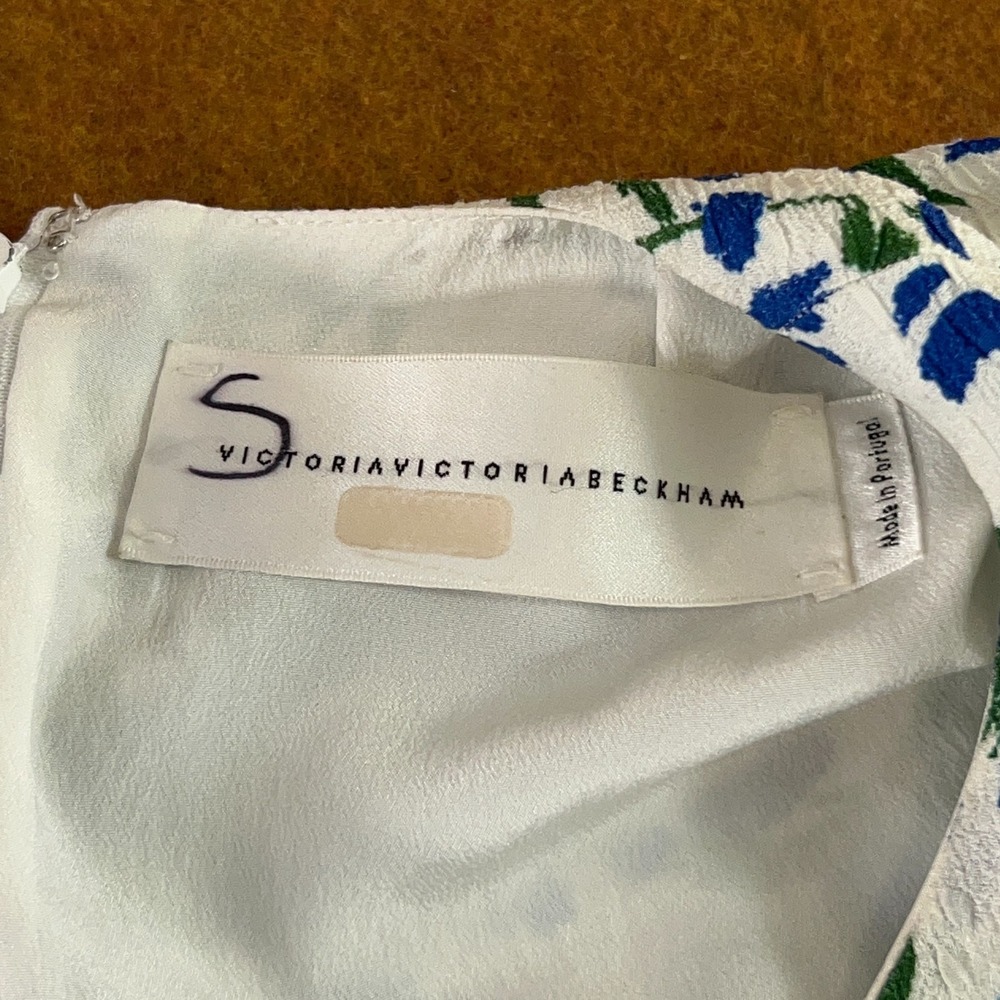 Victoria Beckham White Mini Dress with Blue and Green Floral Motif - Picture 3 of 12